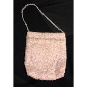 vintage '90s cream sequined & beaded dress handbag